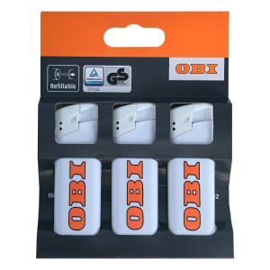 OBI Accendino elettronico EB-15, confezione da 3, bianco, ricaricabile e sicuro per bambini.