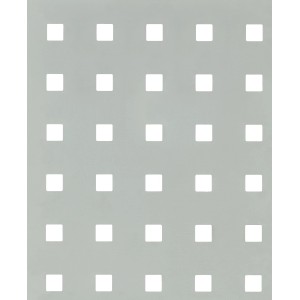 Quadratisches Lochblech aus Aluminium, silberfarbig eloxiert, mit quadratischen Löchern.