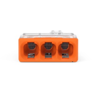 Connettore Wago arancione, 3 poli, confezione da 10 per connessioni sicure.