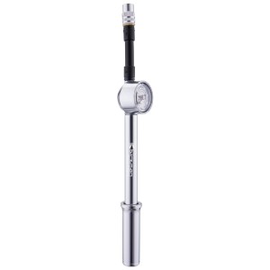 Birzman Dämpferpumpe Macht in Silber: Federgabelpumpe mit Manometer für präzisen Luftdruck.