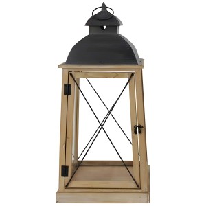 Lanterne Samara, bois naturel, taille L (61x29cm), bougeoir décoratif pour une ambiance chaleureuse.