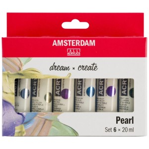 Set de peintures acryliques nacrées Amsterdam, 6 tubes de 20 ml, couleurs assorties.