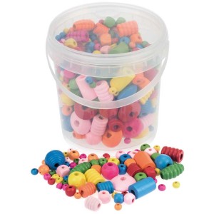 Mix di perline di legno colorate (250g) per creare gioielli in barattolo, varie forme e colori.