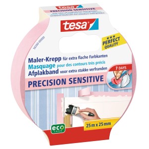 Tesa Maler-Krepp Precision Sensitive, rosa, 25mm x 25m Rolle für empfindliche Oberflächen.