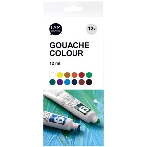 I Am Creative Gouache Farben, 12er Set mit Farbtuben à 12ml, für Künstlerbedarf.