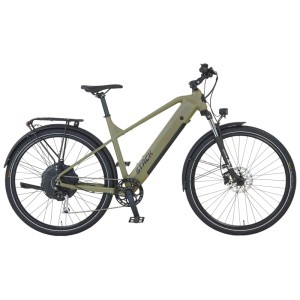 Vélo électrique Prophete E-Bike Stack 2.0, 29 pouces, gris mousse mat, avec porte-bagages et fourche à suspension.