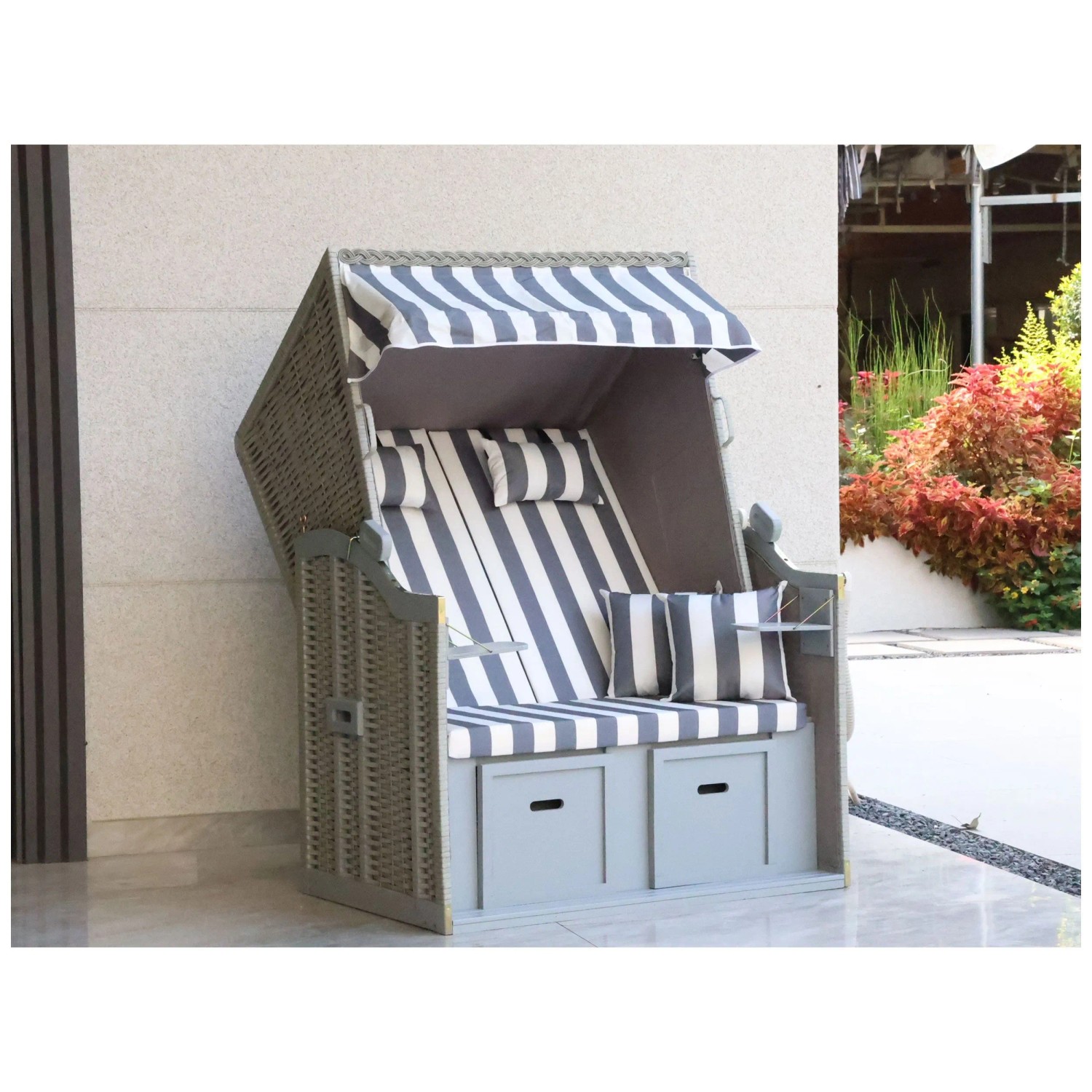 Acamp Strandkorb Rügen Nadelholz PE-Rattan Grau 160 x 110 x 81 cm