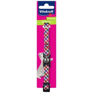 Collier pour chat Vitakraft à motifs, nylon, avec clochette et fermoir de sécurité, 22-36 cm.