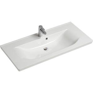 Lavabo Pelipal Trentino in marmo minerale, 110 cm, bianco, con rubinetto.