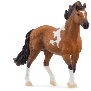 Schleich Mangalarga Marchador étalon, figurine de cheval pie brun et blanc en plastique.