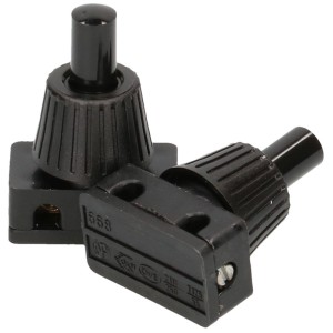 Deux interrupteurs à bouton-poussoir noirs avec écrou isolant pour installation de lampe.