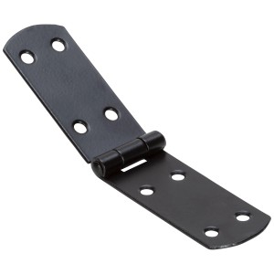 Charnière coffre à la française noire en acier, 93x41 mm, avec trous pré-percés.