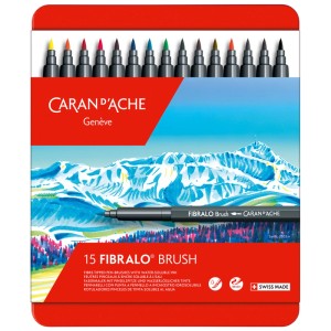 Caran d'Ache Fibralo Brush, set di 15 pennarelli con punta a pennello e inchiostro solubile in acqua.