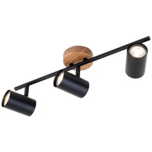 Spot noir Briloner Muritz avec 3 douilles GU10 et détails en bois.