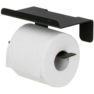 Porta carta igienica nero Tiger Colar con ripiano in acciaio inox.