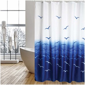 Tenda doccia MSV Gabbiano, bianca con motivo gabbiani blu, 180x200 cm.