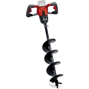 Einhell Power X-Change GP-EA 18/150 Li BL-Solo tarière thermique sans fil avec boîtier rouge et foret noir.