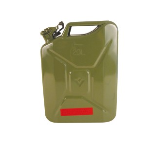 Tanica Jerrycan verde, capacità 20 litri, ideale per assistenza stradale e attività all'aperto.