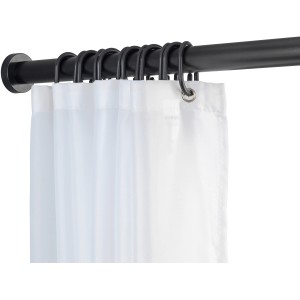 Barre de douche télescopique extensible noire Wenko Luz avec rideau de douche.