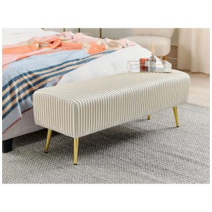 Banc Beliani Paterson, velours crème, pieds dorés. Élégant banc de jardin 2 places.