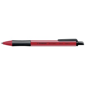 Stylo à bille Stabilo Pointball, bordeaux, avec zone de préhension et clip noirs.