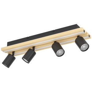 Plafonnier LED Eglo Gesteira, 4 spots, acier/bois noir, 555mm. Spot moderne pour intérieur.