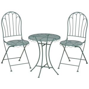 Set bistro Marseille in ferro verde da 3 pezzi con tavolo e 2 sedie per balcone o giardino.