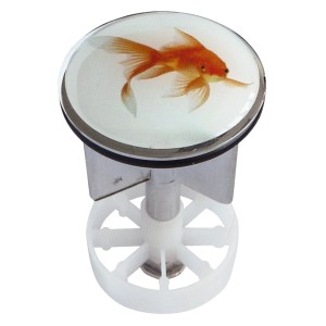 Tappo lavandino con decoro pesce, tappo eccentrico per scarico 38-40 mm.