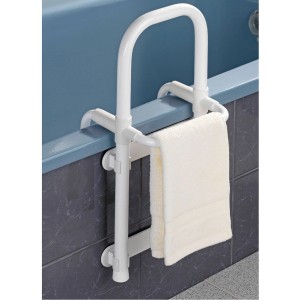 Wenko Secura barre d'appui pour baignoire, poignée de sécurité blanche avec porte-serviettes.