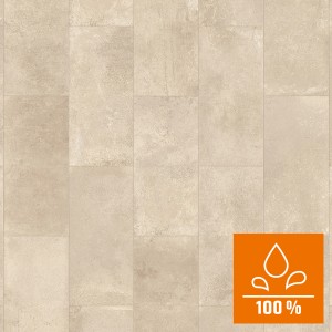 Beige Classen Laminat in Zementestrich Optik, wasserfest und mit Fugen.