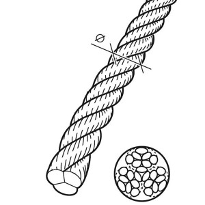 Illustration d'une corde bleue en polypropylène torsadé (Ø 10mm) avec section transversale.