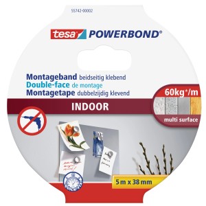 Ruban de montage intérieur Tesa Powerbond, 5 m x 38 mm, pour carrelage, plâtre, bois et plastique.