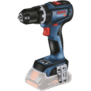 Avvitatore a percussione a batteria Bosch Professional GSB 18V-90 C (solo corpo) blu con mandrino e clip da cintura.