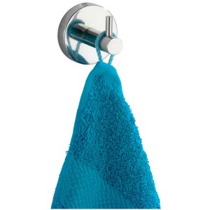 Wenko Crochet mural Bosio Uno, inox brillant avec serviette bleue.