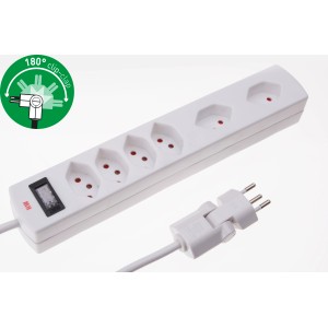 Bloc multiprise blanc Safety-Line 6 prises avec protection contre les surintensités et sécurité enfant.