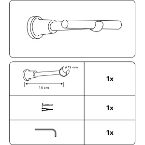 Gardinia Support Europa court ouvert, argent satiné, 14 cm, pour fixation tringle à rideaux.