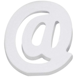 Segno MDF bianco @, alto 5,5 cm, per bricolage e decorazioni.