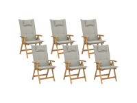 Beliani Gartenstuhl-Set Java Akazienholz Kissen Taupe 6 Stk.