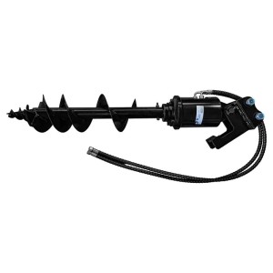 Set trivella Zipper nero per miniescavatori, diametro 200 mm, lunghezza 800 mm, con tubi idraulici.