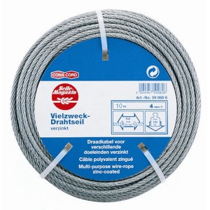Câble en acier galvanisé enroulé, 4 mm x 10 m.