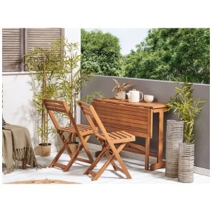 Ensemble bistro 3 pièces Lenola en acacia marron pour balcon.