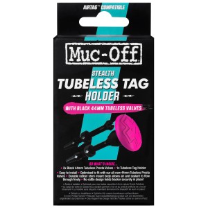 Muc-Off Airtag Holder Tubeless Tag Holder + Kit Valve 44 mm pour antivols de vélo.