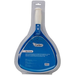 Épuisette bleue Colibri Spa avec manche blanc pour piscines et spas.