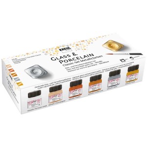 Set de peintures pour verre et porcelaine Kreul Classic Metallic avec 6 couleurs et pinceau.