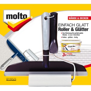 Kit Molto Einfach Glatt rouleau et lisseur pour murs lisses. Comprend rouleau, lisseur et enduit.