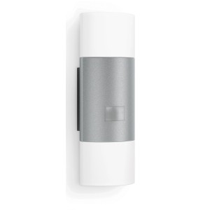 Applique murale extérieure LED Steinel L 910 S, argent-blanc, avec détecteur de mouvement. Luminaire extérieur moderne.