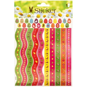 Bunter Stickerbogen Ostern (15x18cm) mit verschiedenen Motiven wie Eiern und Hasen zur Dekoration.