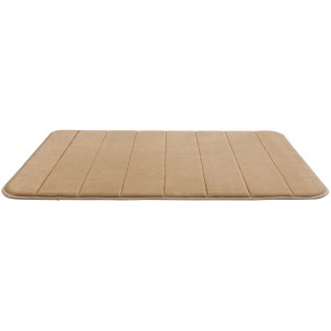 Tappeto da bagno Wenko Memory Foam a righe color sabbia, 50x80 cm, con superficie morbida.