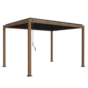 Pergola Mirador Deluxe, 3x4 m, Ebano Marrone, con tetto a lamelle e manovella per ombreggiatura patio.