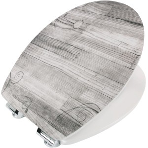 Sedile WC Sanitop in legno con chiusura rallentata, finitura lucida e anima in legno.